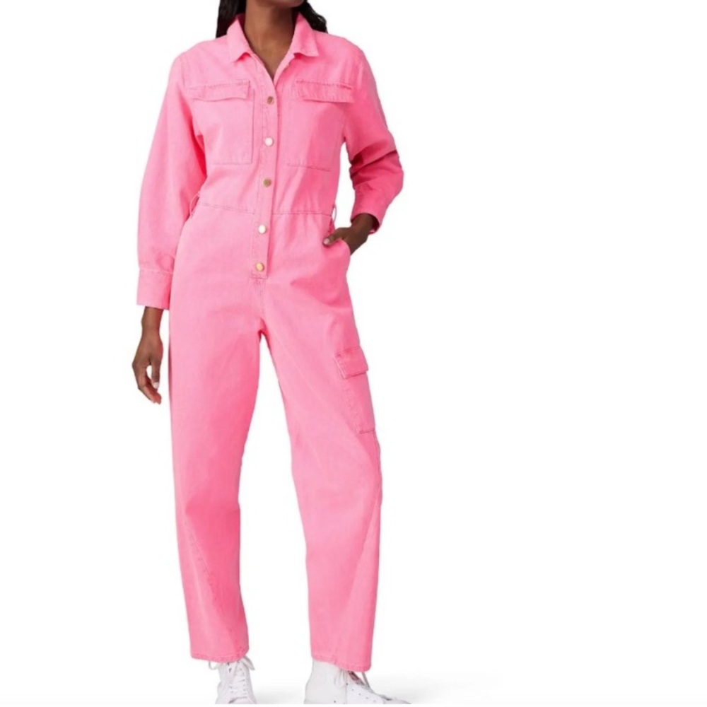 Essentiel Antwerp Pink Denim Utility Jumpsuit 6 Designer Jump Suit Gold buttons